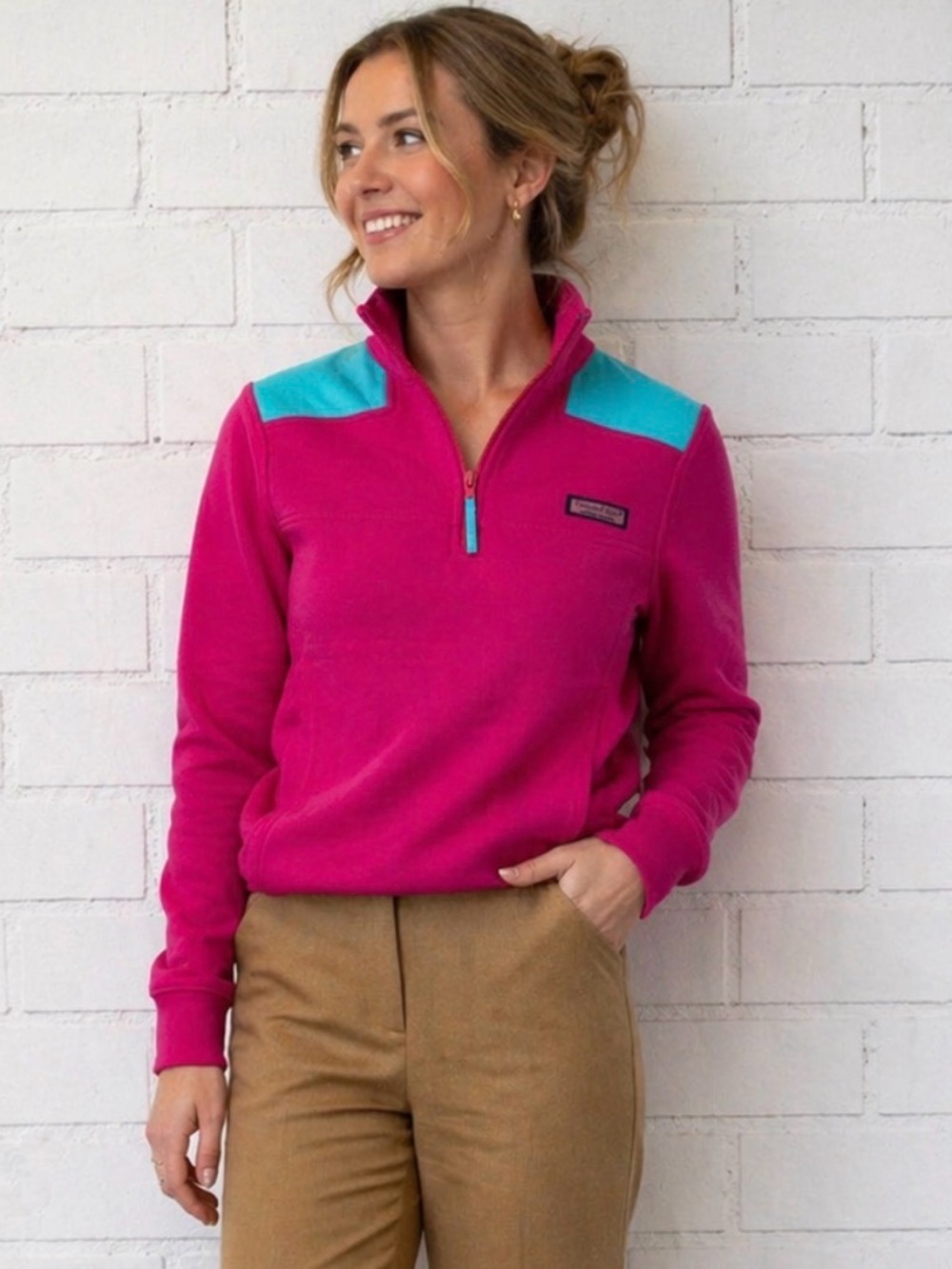 Vineyard Vines Pink 1/4 Zip Pullover XXS 100% Cotton Preppy Logo Sweatshirt